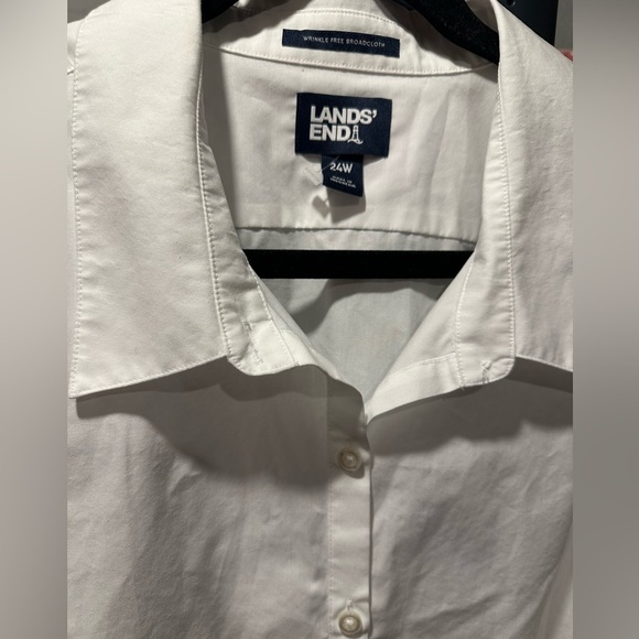 Lands End Shirt No Iron Supima Button Up Blue/White Stripe Long Sleeve Women 24W - Picture 4 of 5